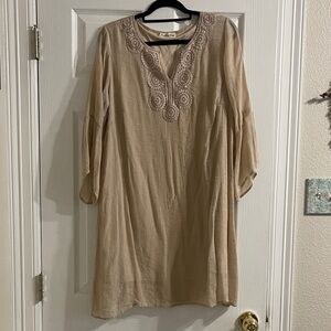 Beige Embroidered Women's Dress